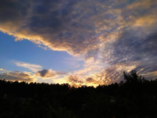 Evening Landscape Sky Golden Clouds Summer Sunset — Zdjęcie stockowe