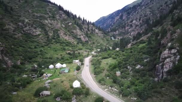 Coche Está Siendo Seguido Por Helicóptero Pasando Por Bosque Verde — Vídeos de Stock