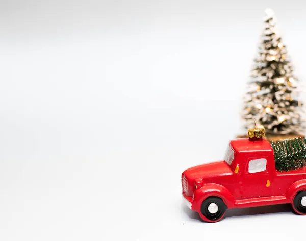 Boże Narodzenie Nowy Rok Tło Czerwonym Christmas Truck Boże Narodzenie — Zdjęcie stockowe