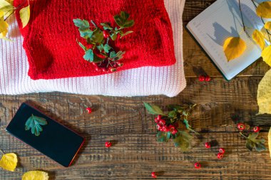 Sonbahar konsepti, örgülü kıyafetler, hücresel iletişim.