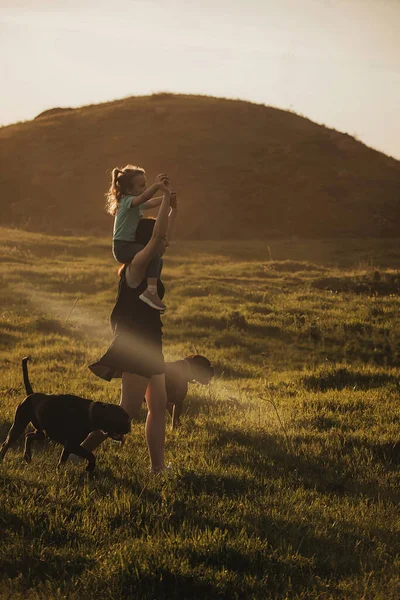 Aktif aile köpeklerle yürür