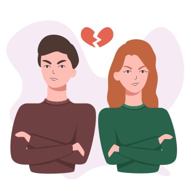 Kavgalı bir adam ve bir kadın. Evli çift boşandı. Aile sorunları. Ebeveynler arasında anlaşmazlık var. Vektör illüstrasyonu