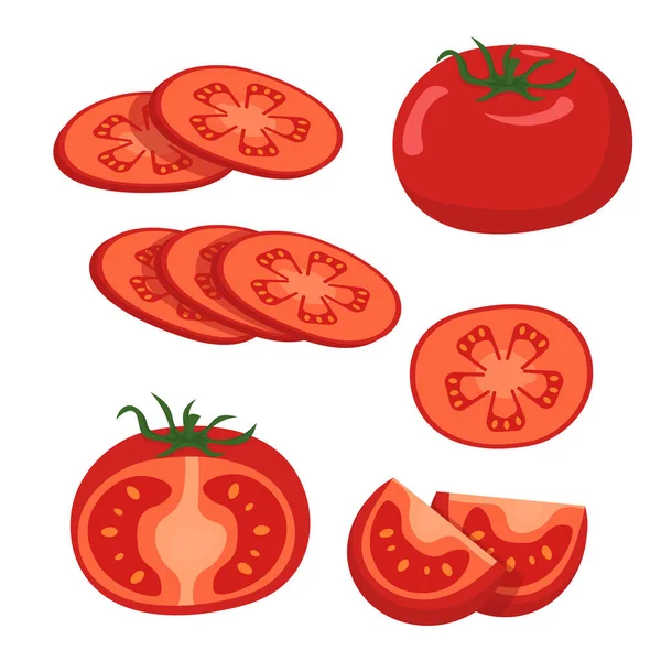 Tomato Isolated White Background Tomatoes Whole Cut Set Different Ways — Stock Vector