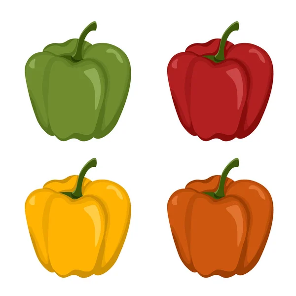 Sweet Pepper Isolated White Background Set Four Peppers Green Red — Stockvektor