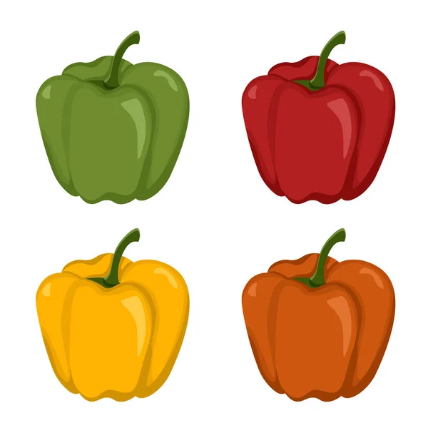 Sweet Pepper Isolated White Background Set Four Peppers Green Red ロイヤリティフリーのストックイラスト