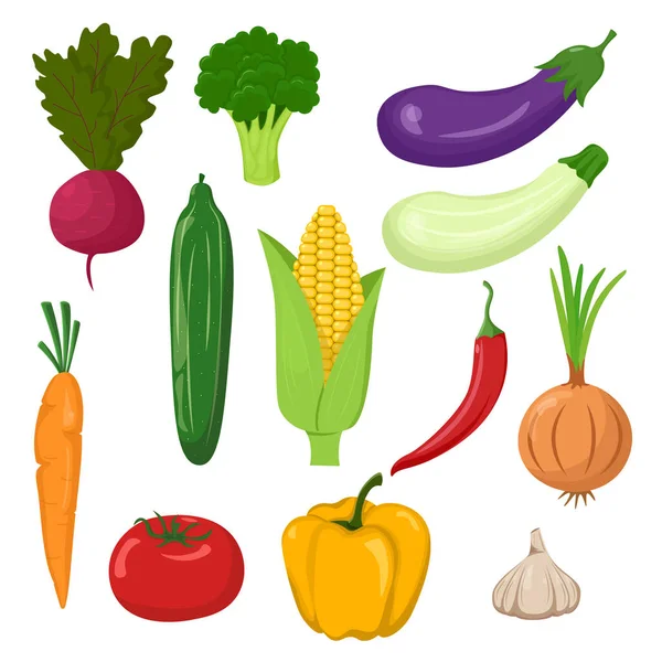 Σύνολο Λαχανικών Που Απομονώνονται Λευκό Φόντο Επίπεδο Στυλ Υγιή Τρόφιμα — Διανυσματικό Αρχείο