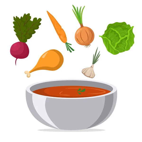 Borscht Ingredients Borscht Isolated White Background Flat Style — Stockvector