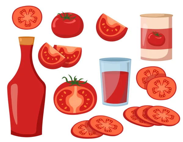 Set Tomato Products Chopped Tomatoes Tomato Ketchup Tomato Paste Tomato — Stock Vector