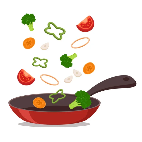 Chopped Vegetables Fall Pan Flat Style — Image vectorielle