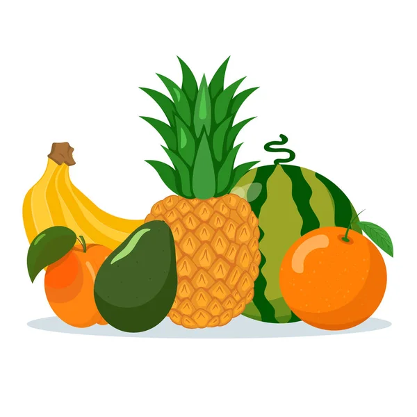 Ομάδα Φρούτων Που Απομονώνονται Λευκό Φόντο Υγιεινή Διατροφή Αντικατάσταση Ανθυγιεινών — Διανυσματικό Αρχείο