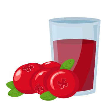 Cranberry juice. Cranberries next to freshly squeezed cranberry juice. flat style.