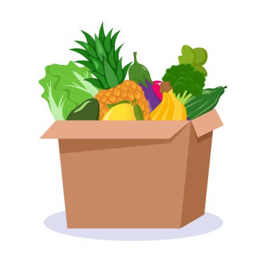 Beyaz arka planda izole edilmiş sebzeli kutu. Gönüllü olmak, yiyeceklere yardım etmek. düz biçim.