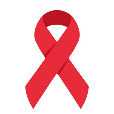 Kırmızı kurdele, AIDS 'e karşı savaşın sembolü. Beyaz arka planda düz bir şekilde izole edilmiş..