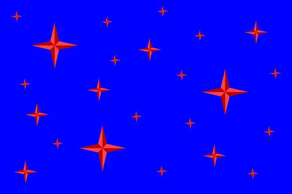 Quadriradiare Red Stars Different Size Blue Background — Stock Photo, Image