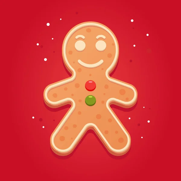 圣诞姜饼人 红底甜姜饼加雪花 卡通彩绘插图 — 图库矢量图片