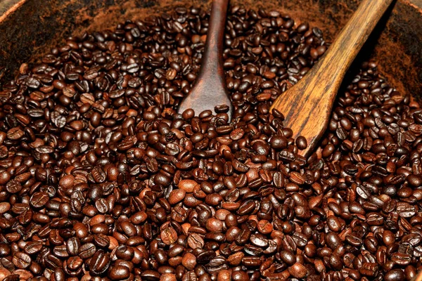 Abstrakt Bakgrund Och Detalj Kaffebönor Ursprungliga Processen För Hand Mörk — Stockfoto