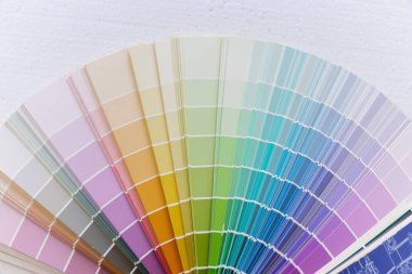 Beyaz arkaplan ve pastel ton detaylarında kılavuz renk çizelgesi çarkı