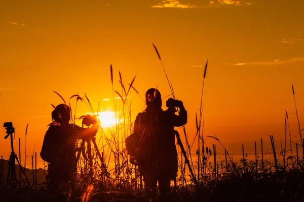 Sabah Olunca Siluet Manzara Turistler Chiang Rai Tayland Dağında Güneşin — Stok fotoğraf