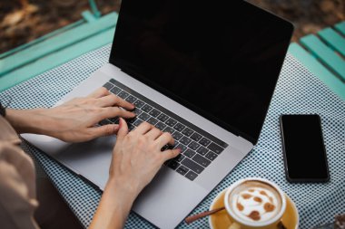 Asyalı iş kadınları, Tayland 'da sonbahar sezonunda internetten internet üzerinden bilgisayarda çalışıyor.