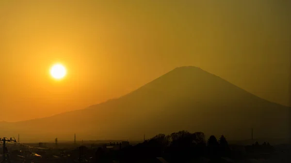 Sunset Sylwetka Fuji Tło Balans Bieli Efekt Chip — Zdjęcie stockowe