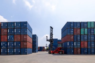 shipping container stack area and folklife handing for cargo transportation wide angle view business Service and industry transportation concept 