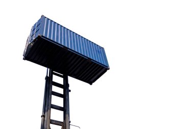 Forklift handling the cargo shipping container side view on white background isolate cargo shipping container transportation concept 