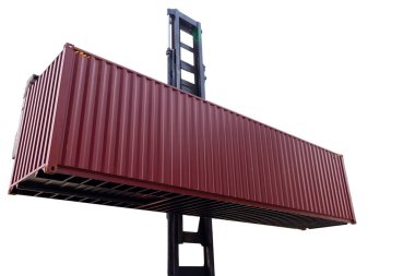 Forklift handling the cargo shipping container side view on white background isolate cargo shipping container transportation concept 