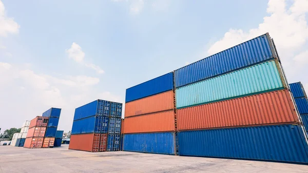 Shipping Container Stack Area Cargo Transportation Wide Angle View Business — ストック写真