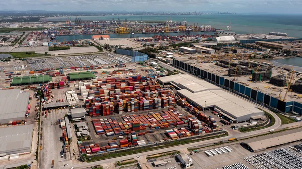 Aerial Landscape View Industrial Area Container Warehouse Shipping Port International — Stockfoto