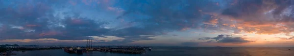 Panorama 360 Paesaggio Marino Porto Spedizione Internazionale Crepuscolo Scena Vista — Foto Stock