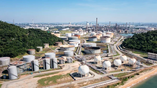 Oil Refinery Plant Industry Zone Aerial View Oil Gas Petrochemical — Stockfoto