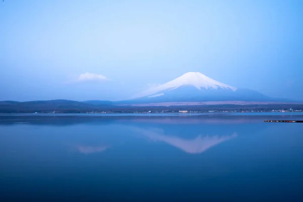 Fuji Montagna Fiume Riflessioni Mattina Tempo Giappone — Foto Stock