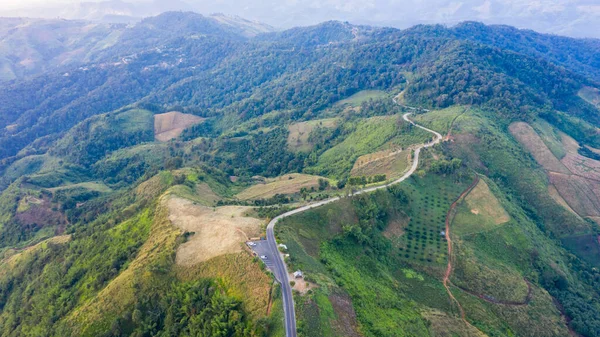 Vista Aérea Senderos Montaña Camino Rural Entre Ciudad Valle Doi — Foto de Stock