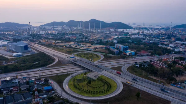 Hintergrund Der Ringstraßenindustrie Und Der Ölraffinerie Thailand Aus Der Luft — Stockfoto