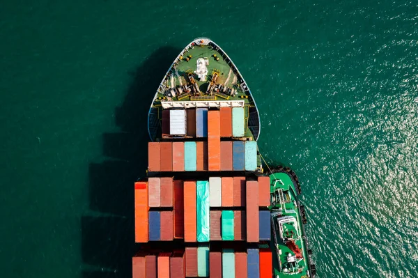 Luftaufnahme Kopfschuss Aus Der Drohne Kamera Containerschiff Import Export Geschäft — Stockfoto