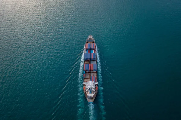 Contenedores Barco Corgo Transporte Logístico Flotando Mar Vista Aérea —  Fotos de Stock