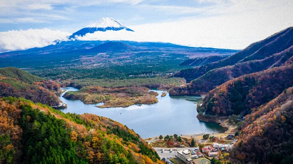 Paisaje Panorámico Vista Aérea Lago Saiko Yamanshi Fuji Fondo Montaña —  Fotos de Stock