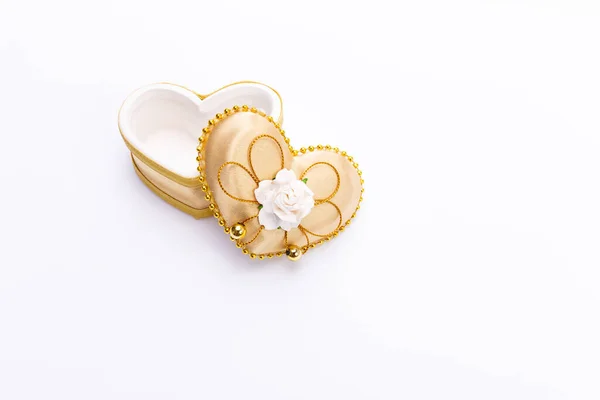 Heart Shaped Golden Gift Box Cute Romantic — Stock Photo, Image