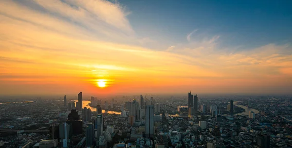 Aerial View Bangkok City Skyscrapers Blue Sky Sunset Background King — Stock Photo, Image