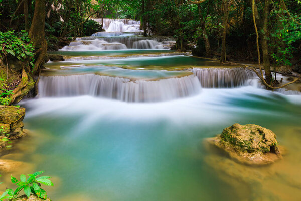 landscape huaimae khamin waterfall srisawat district  karnchanaburi thailand to soft focus motion blur low shutter speed and white balance effects