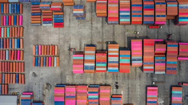High Angle Top View Warehouse Containers Area Inport Export Business — Foto Stock