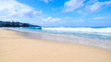 Nature landscape view of beautiful tropical beach and sea blue sky background in sunny day at phuket thailand,