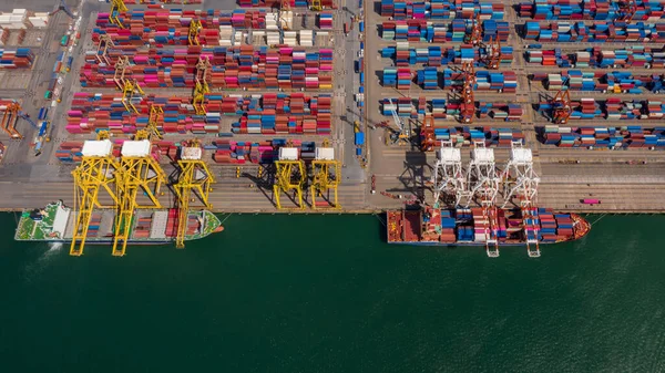 Carico Scarico Navi Portacontainer Nel Porto Marittimo Vista Aerea Del — Foto Stock