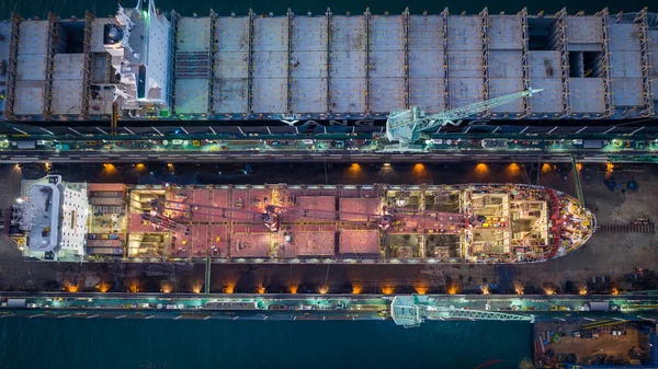 Aerial Top View Shipyard Maintenance Shipping Transportation Shipping Oil Sea — Stockfoto