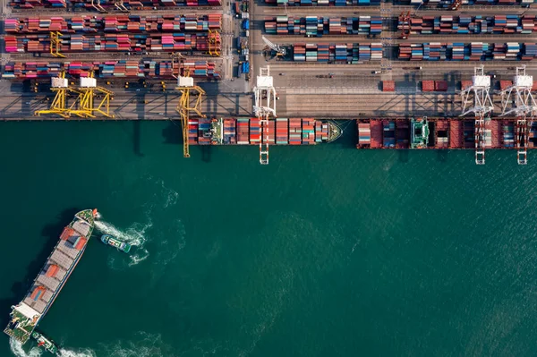 Aerial Top View Shipping Port International Import Export Cargo Logistics — Foto Stock
