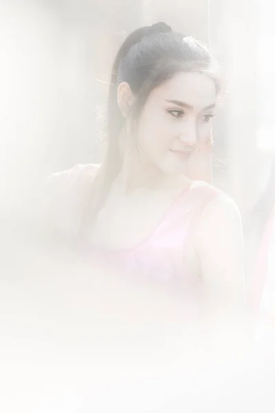 Thai Model Shirt Dress Pink Soft Focus Blur Vintage Style — Stock Photo, Image