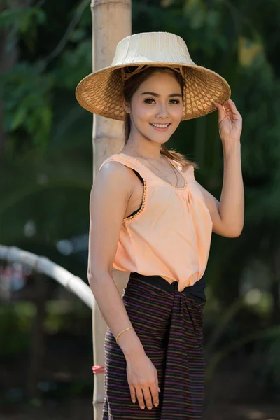 Portrait Thai Models Wear Thai Traditional Brown Dress Soft Focus — Photo