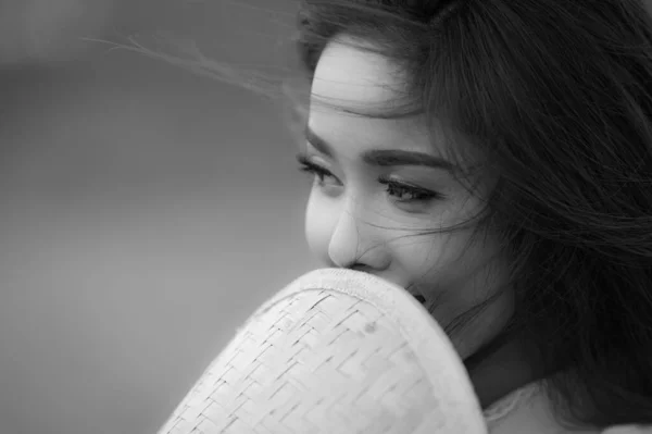 Black White Portrait Thai Models Close Photo Focus Eye Blur — Φωτογραφία Αρχείου