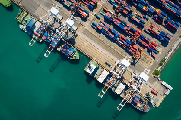 kargo konteynırları taşıma ve nakliye terminalleri üst görünümde