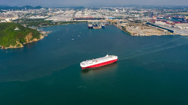 Stora Fartyg För Transport Bilar Importera Export Havet Vid Laem — Stockfoto